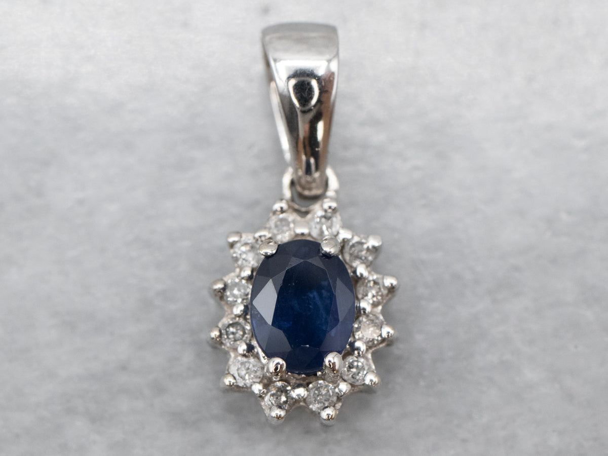 Sapphire and Diamond Gold Halo Pendant