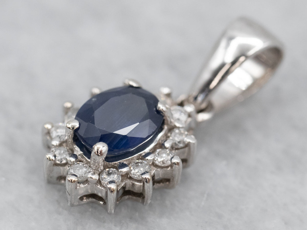 Sapphire and Diamond Gold Halo Pendant