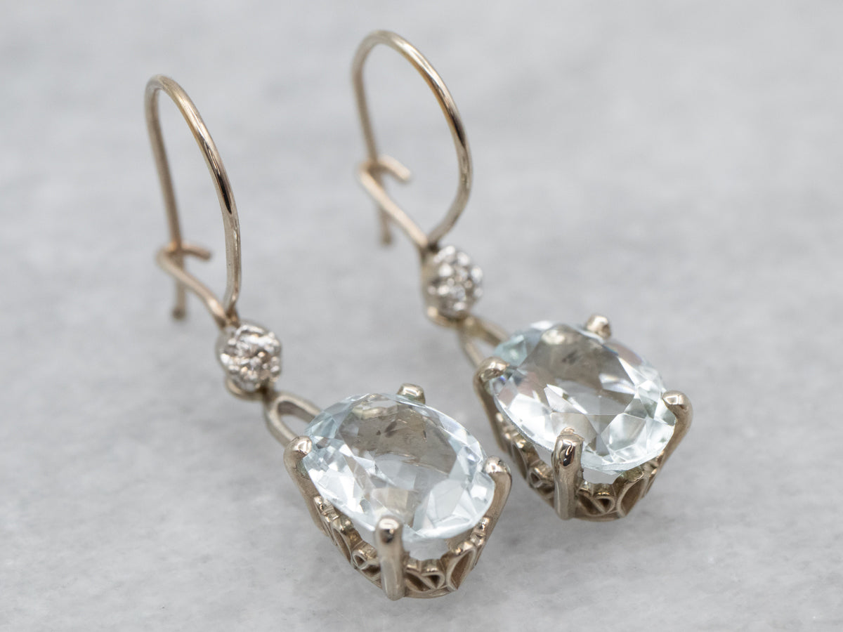 Aquamarine and Diamond Drop Earrings