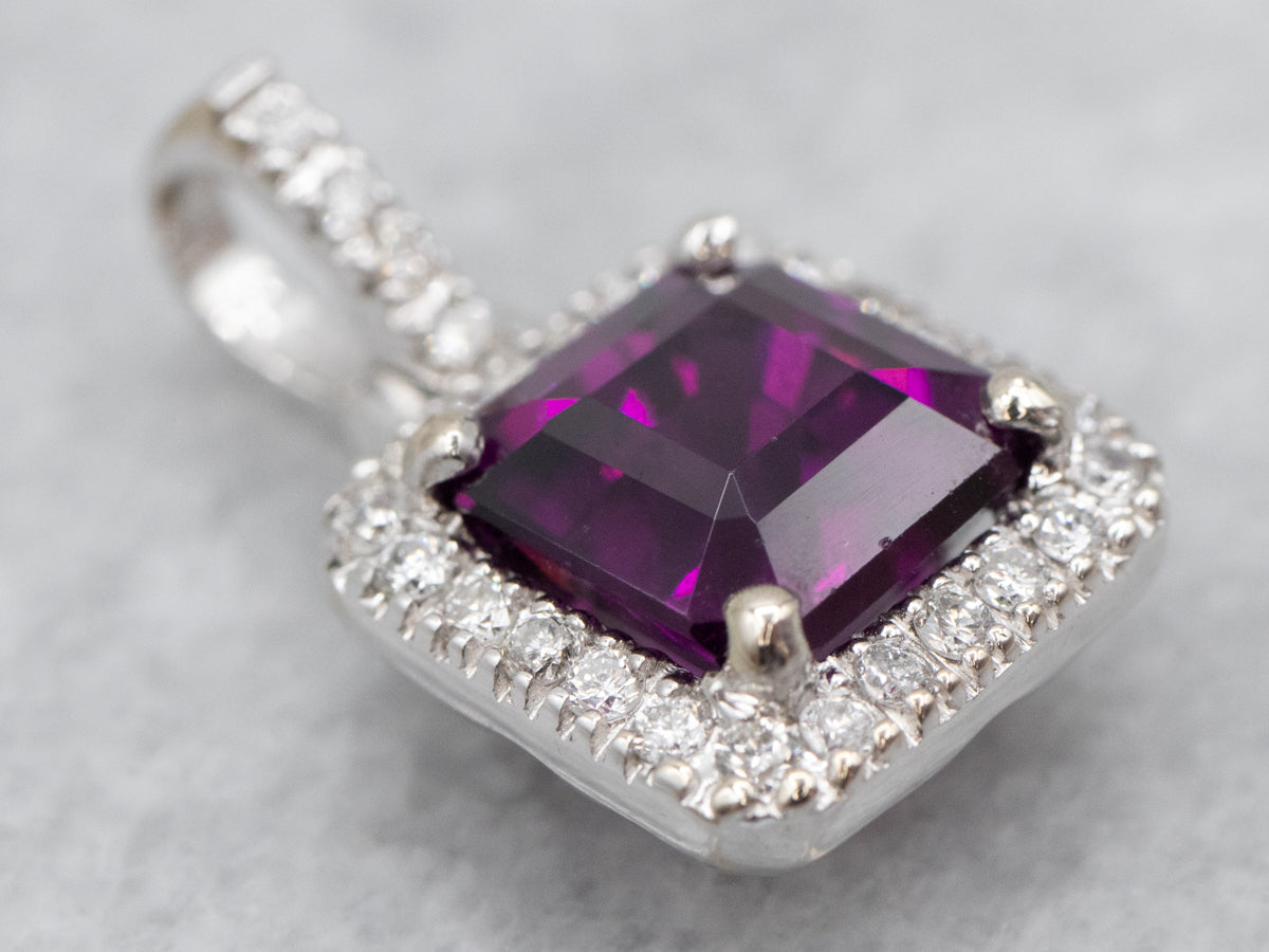 Fuchsia Sapphire and Diamond Halo Pendant