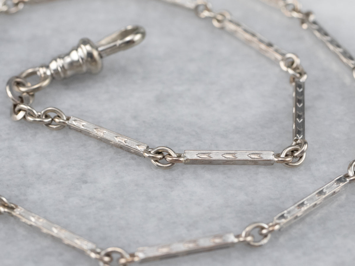 Vintage Textured White Gold Pocket Watch Chain