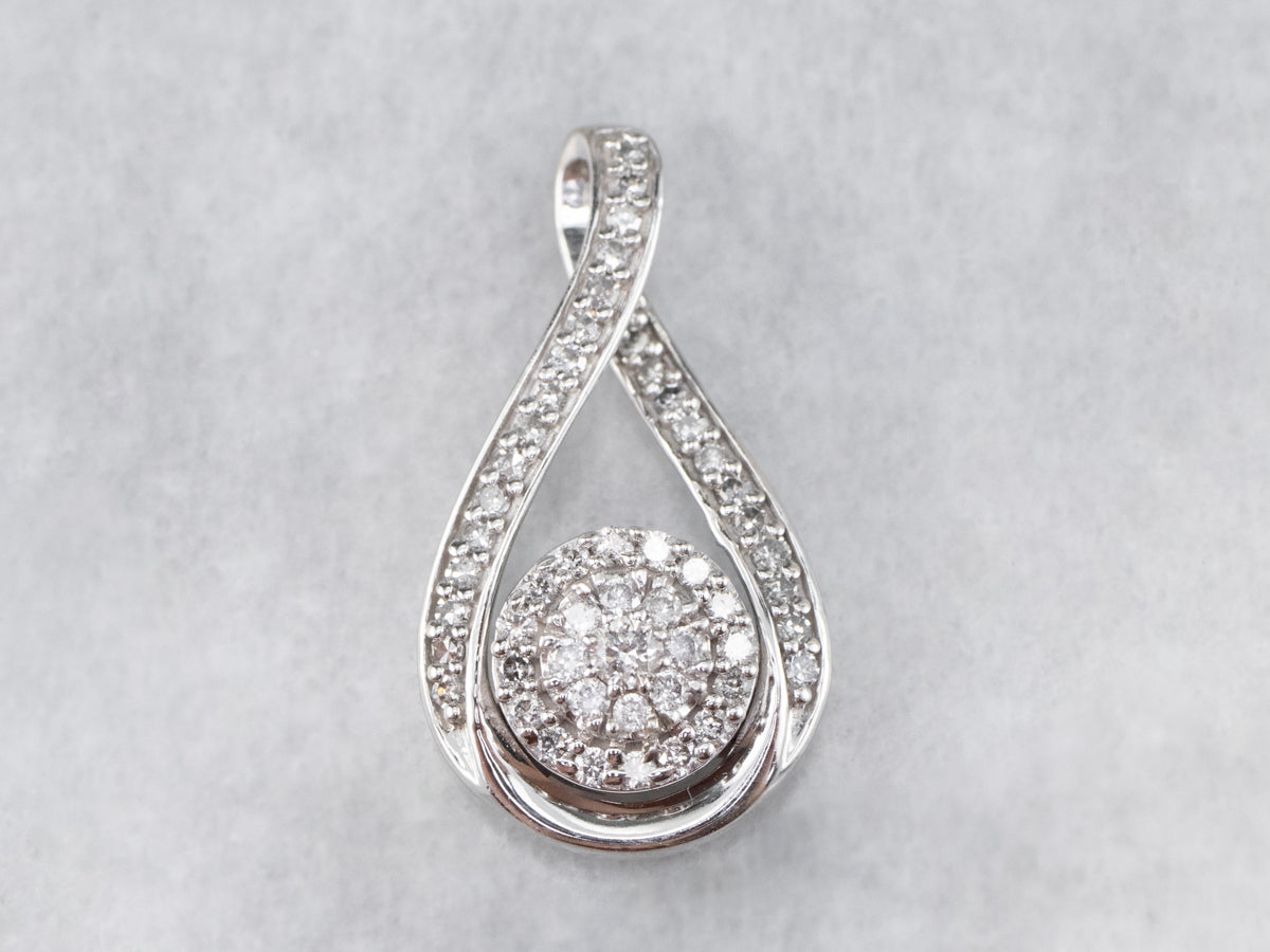 Modern White Gold and Diamond Halo Pendant