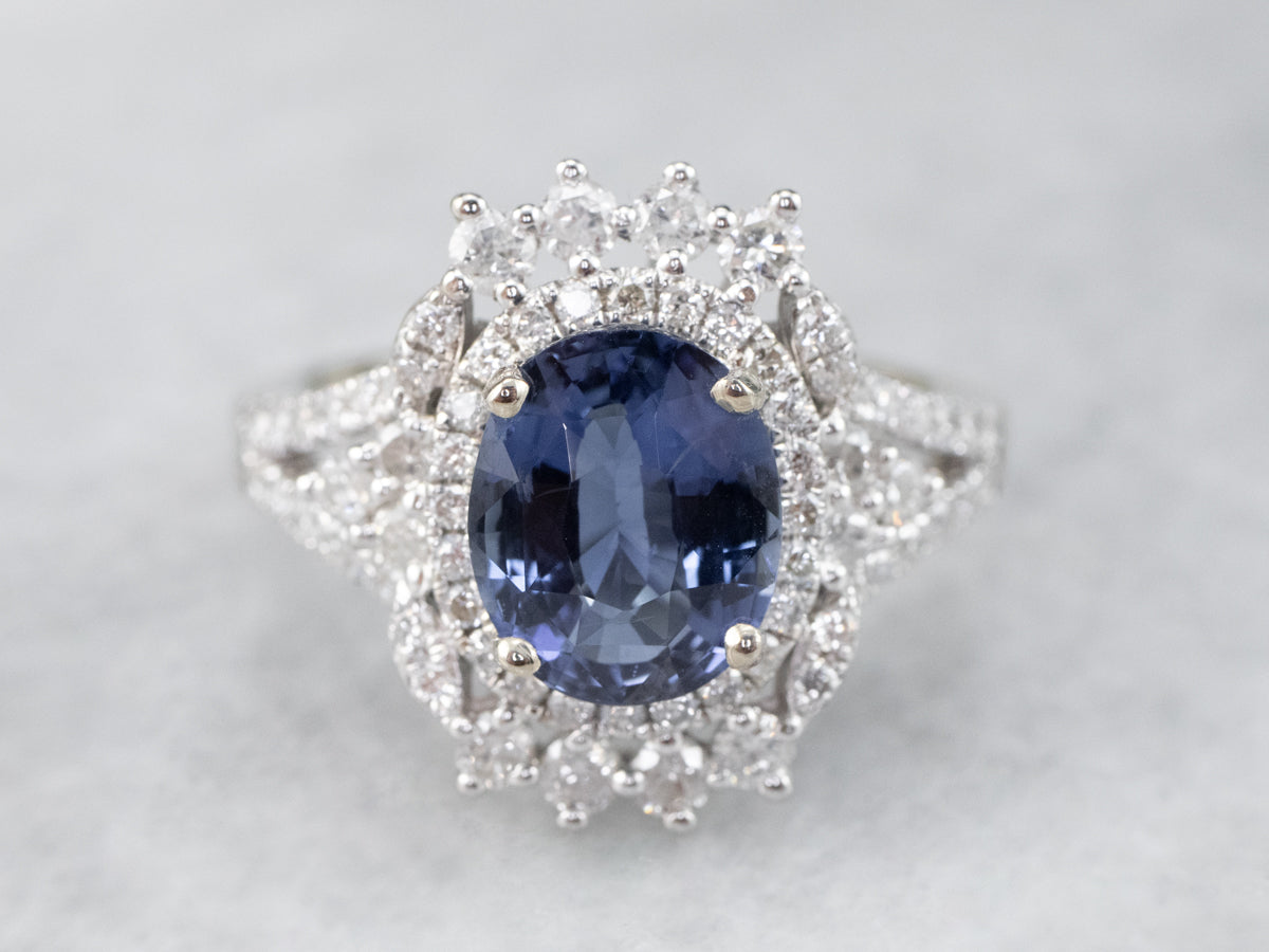 Sapphire Diamond Halo Engagement Ring