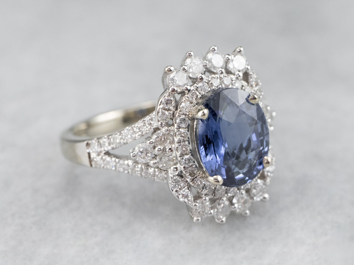 Sapphire Diamond Halo Engagement Ring