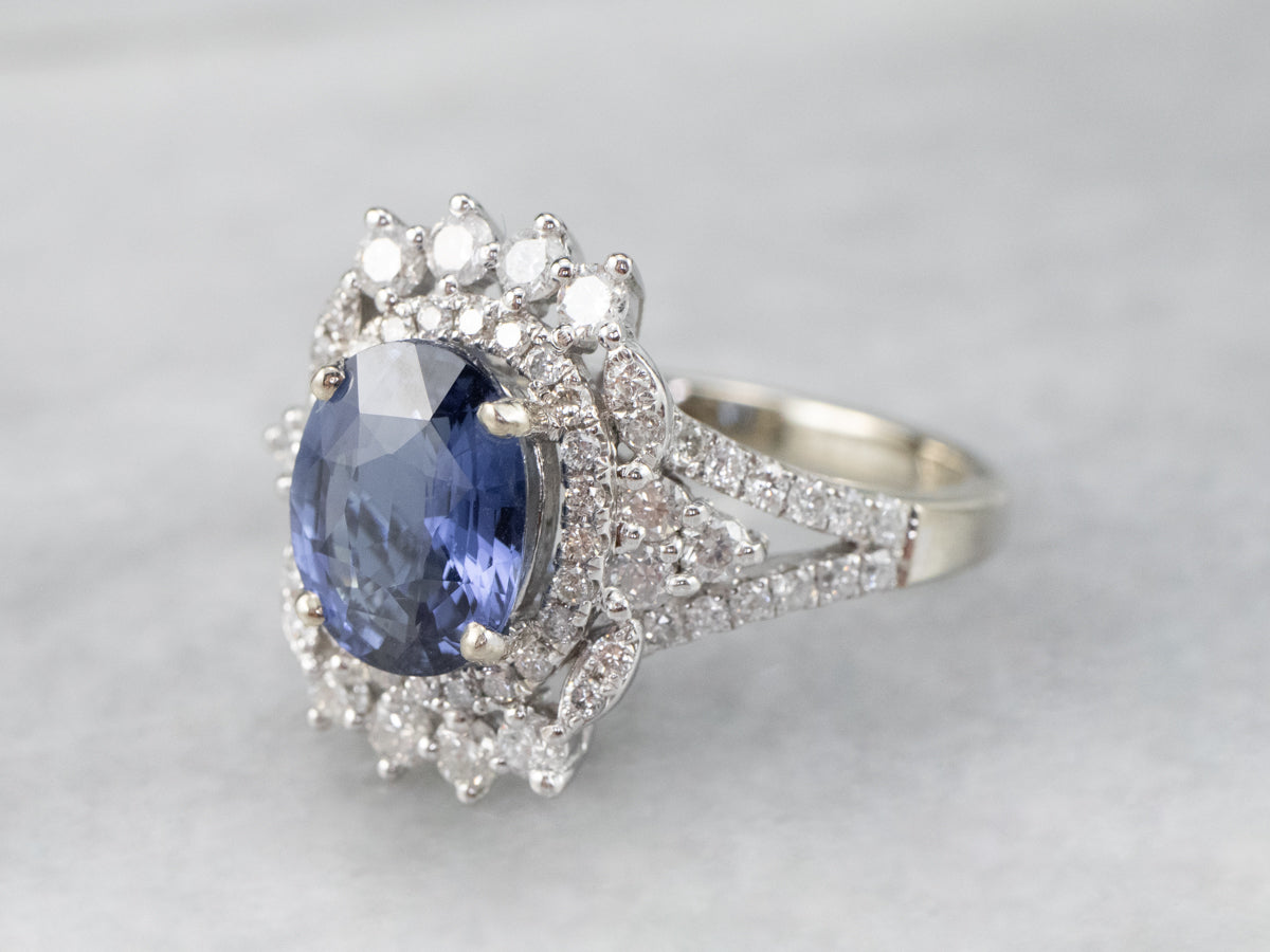 Sapphire Diamond Halo Engagement Ring