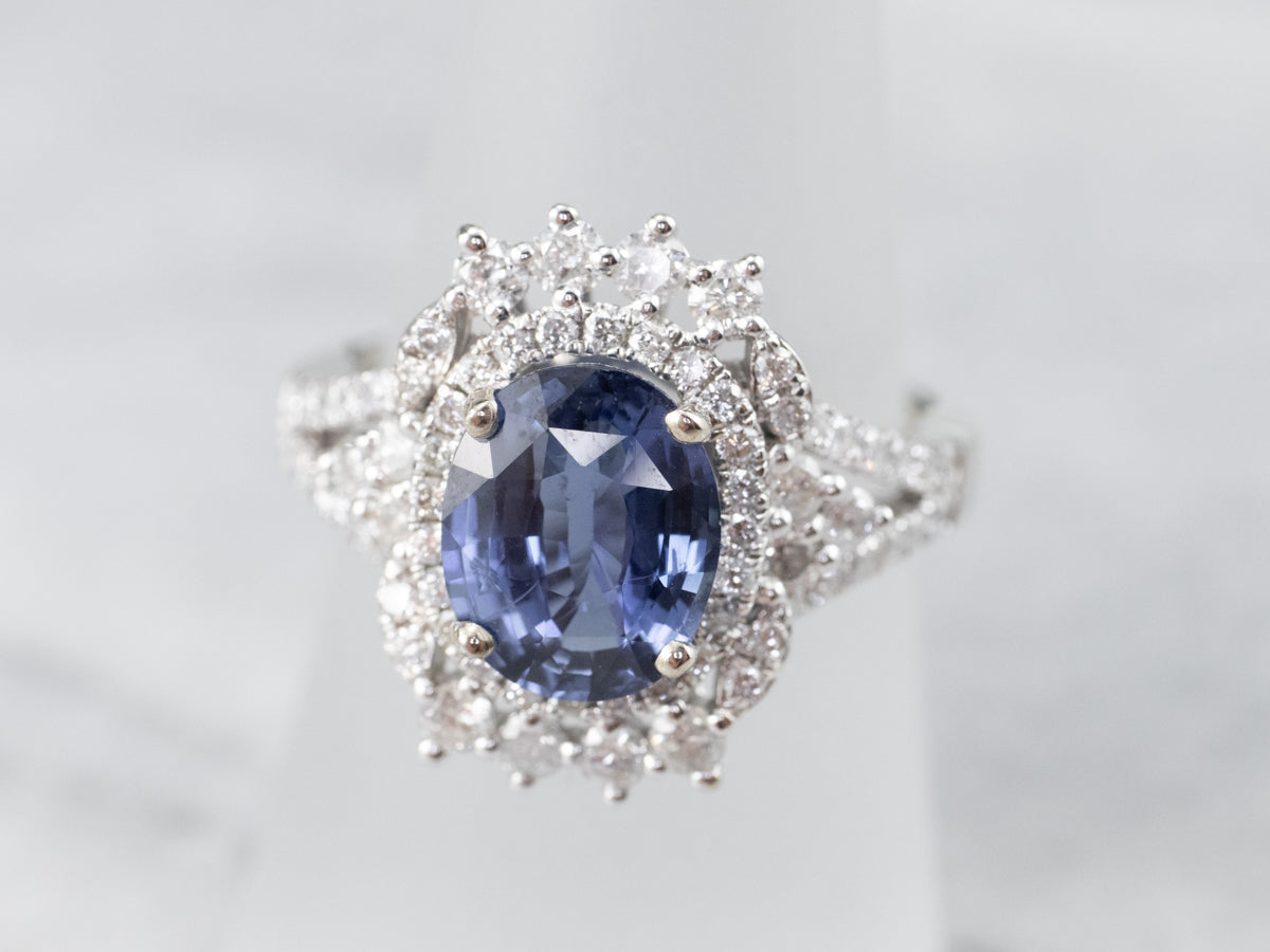 Sapphire Diamond Halo Engagement Ring