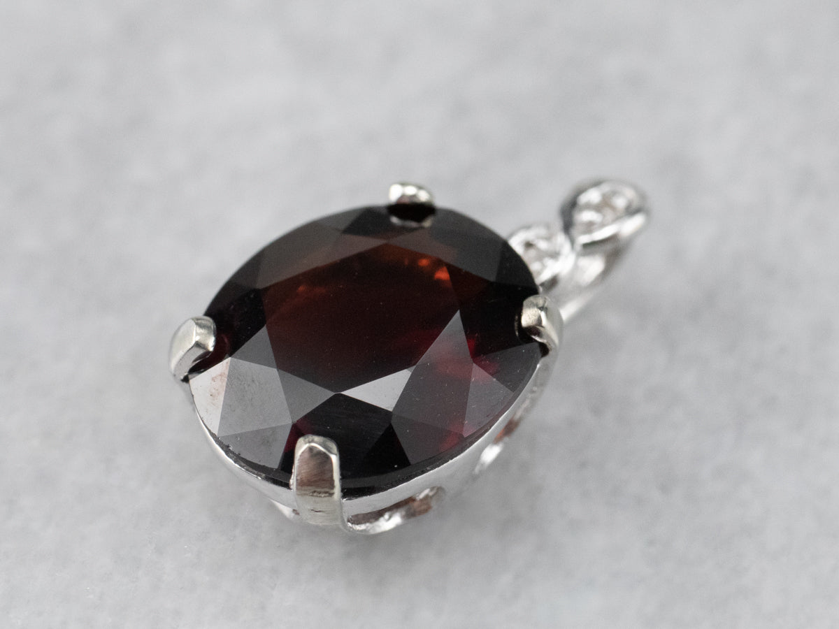 White Gold Garnet and Diamond Pendant