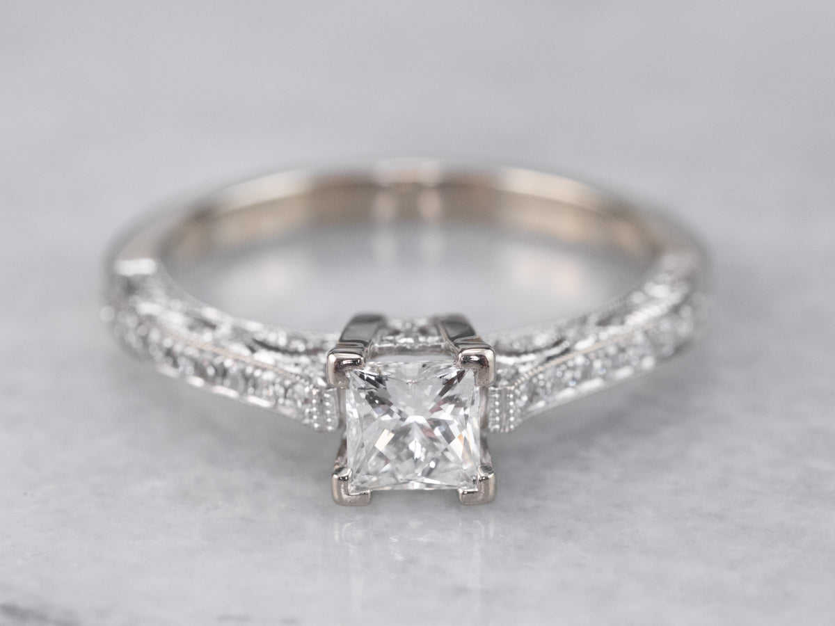 Modern 18K Gold Princess Cut Diamond Engagement Ring