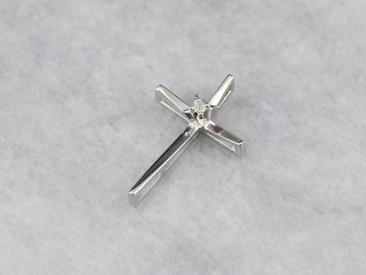 White Gold Modern Diamond Cross