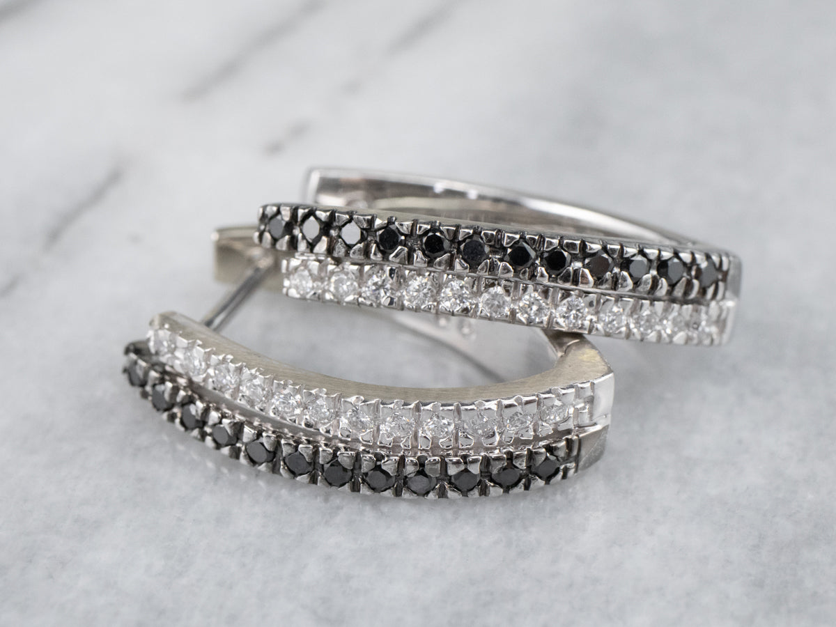 Black and White Diamond Hoop Earrings