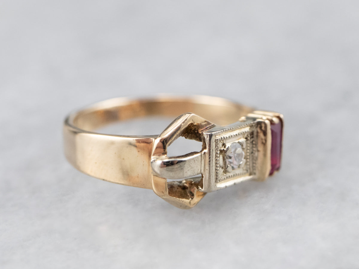 Retro Diamond Belt Buckle Ring