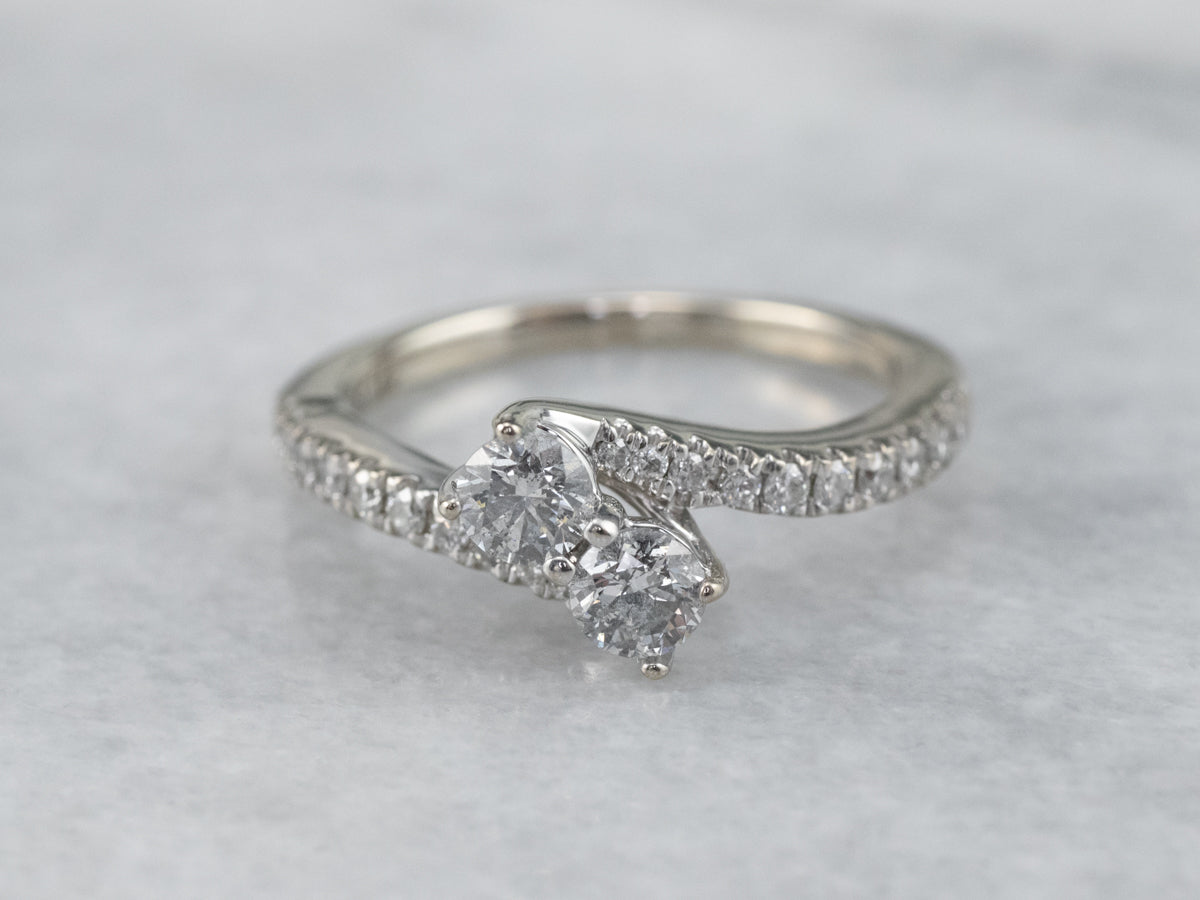 Double Diamond Bypass Engagement Ring