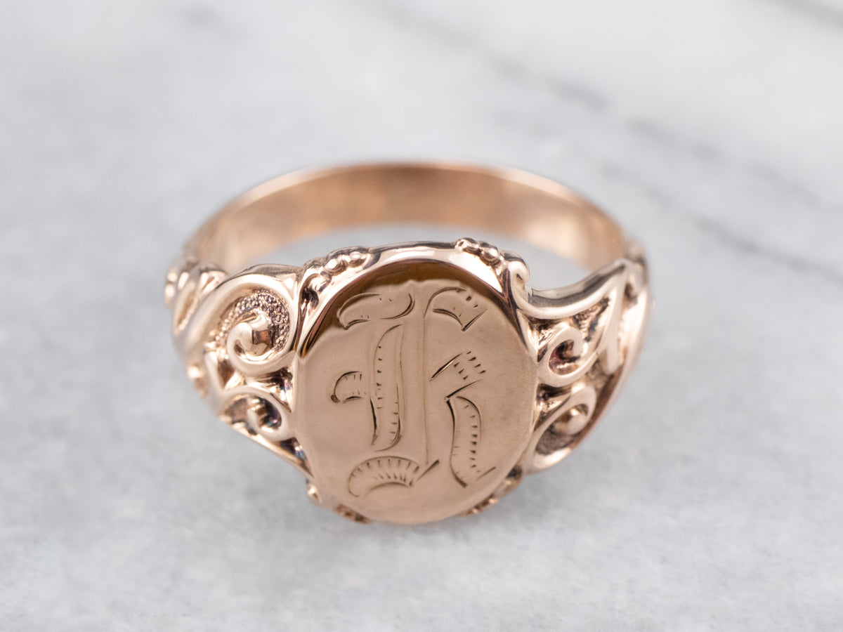 Ornate Gold Signet Ring Vintage Signet Ring Monogram Ring 