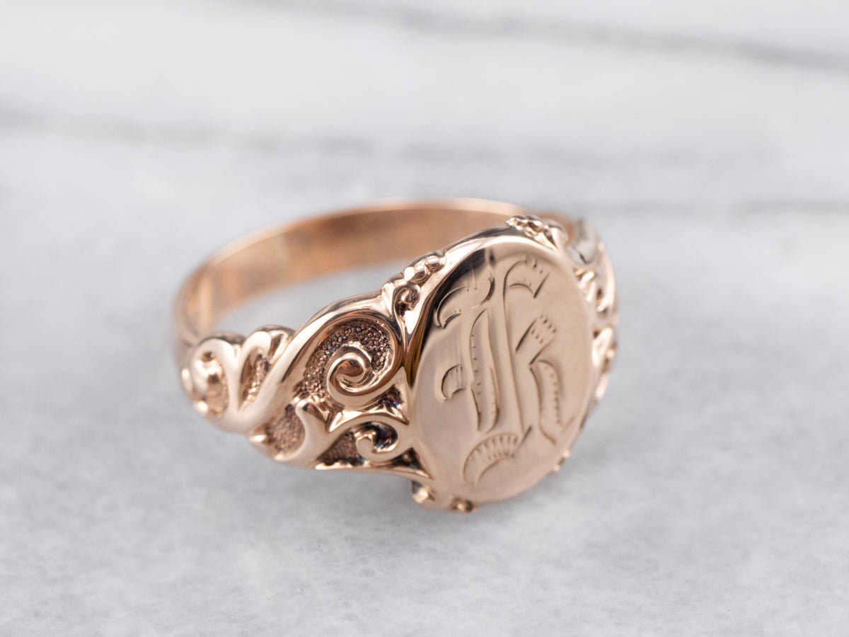 Ornate Gold Signet Ring Vintage Signet Ring Monogram Ring 