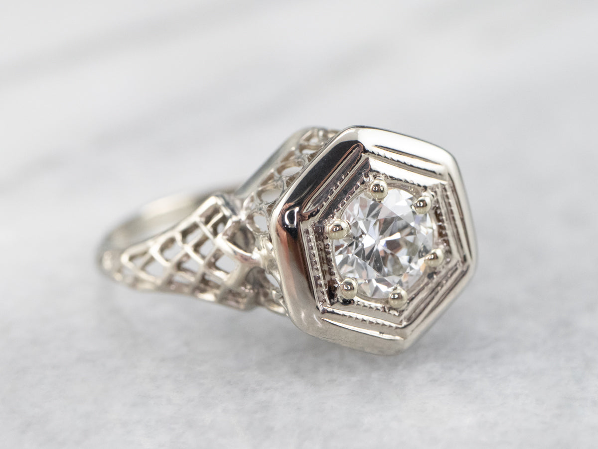 Art Deco Diamond Solitaire Engagement Ring