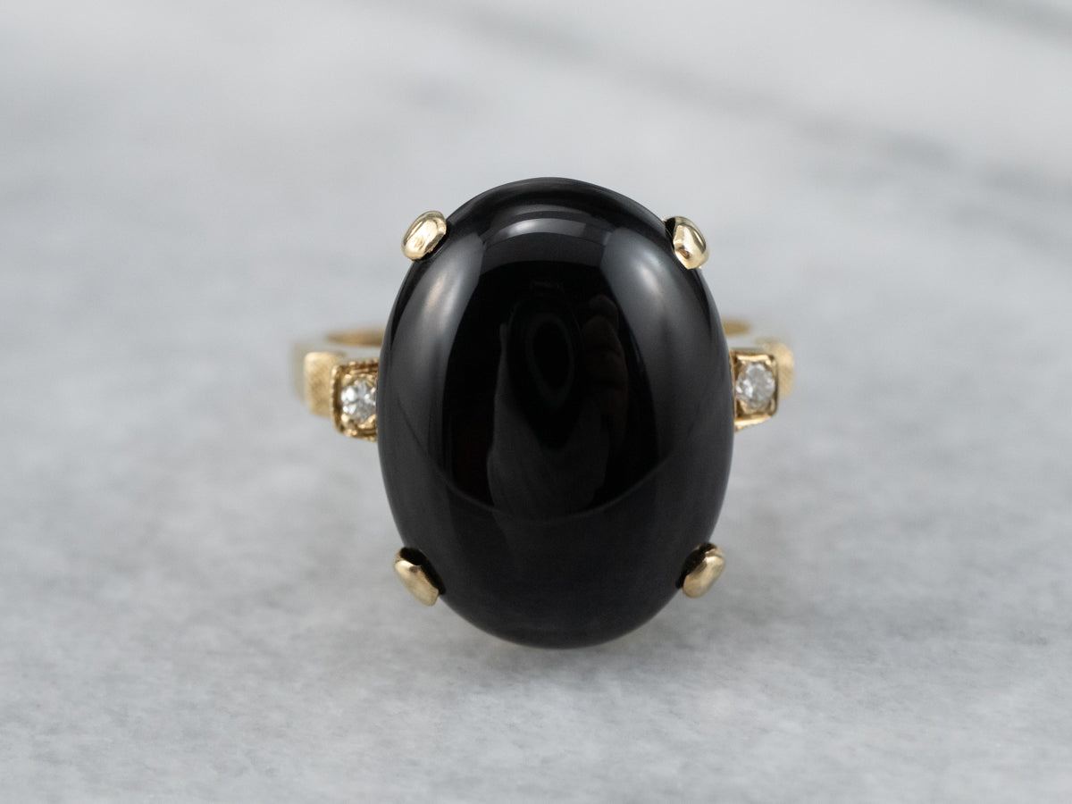 Black Onyx Diamond Yellow Gold Ring