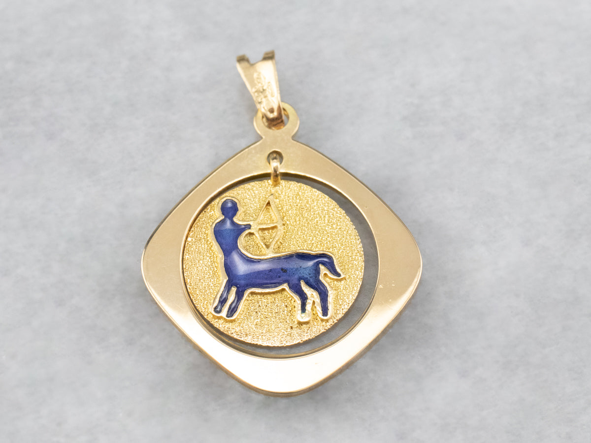 18K Gold and Enamel Sagittarius Pendant