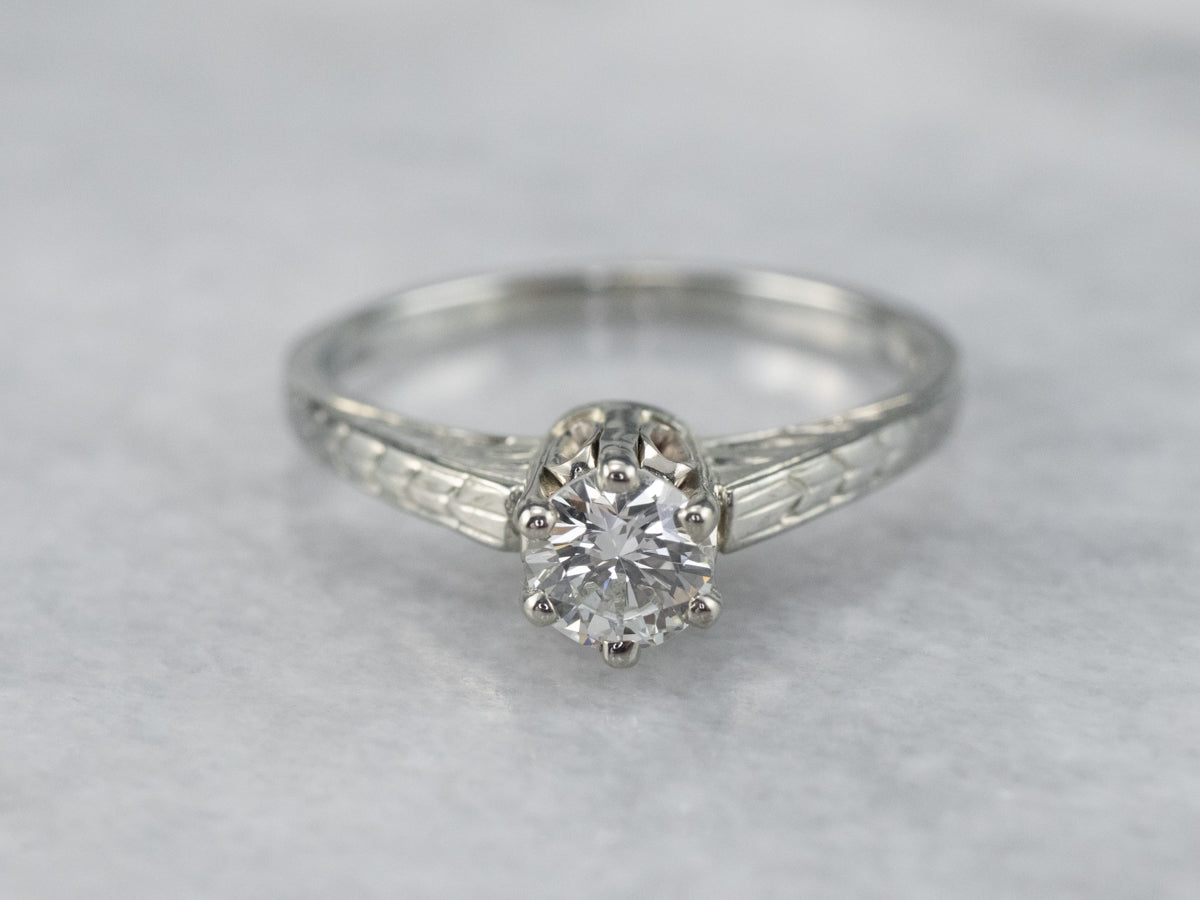 Engraved Diamond Engagement Ring