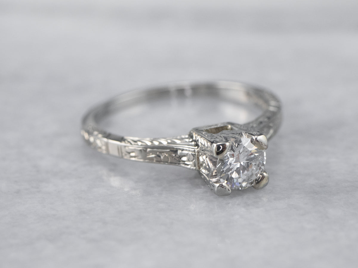 Antique Transition Cut Diamond Solitaire Engagement Ring