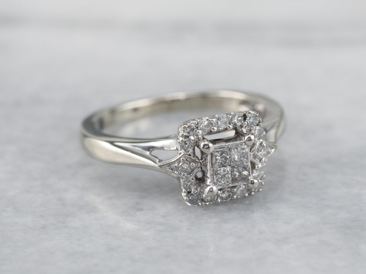 Modern Diamond Halo Engagement Ring