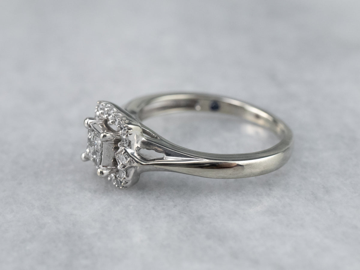 Modern Diamond Halo Engagement Ring