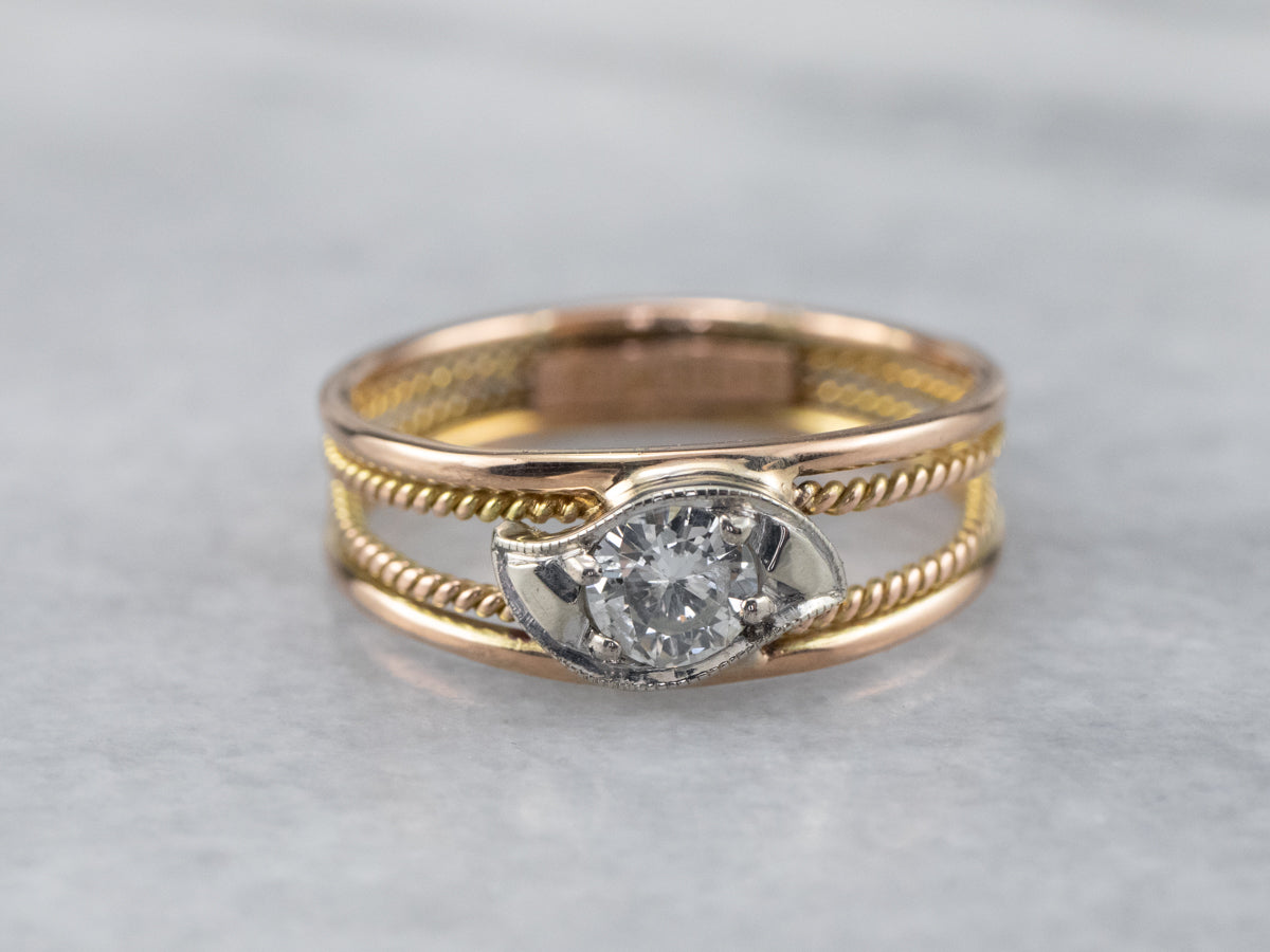 Two Tone Gold Diamond Engagement Ring