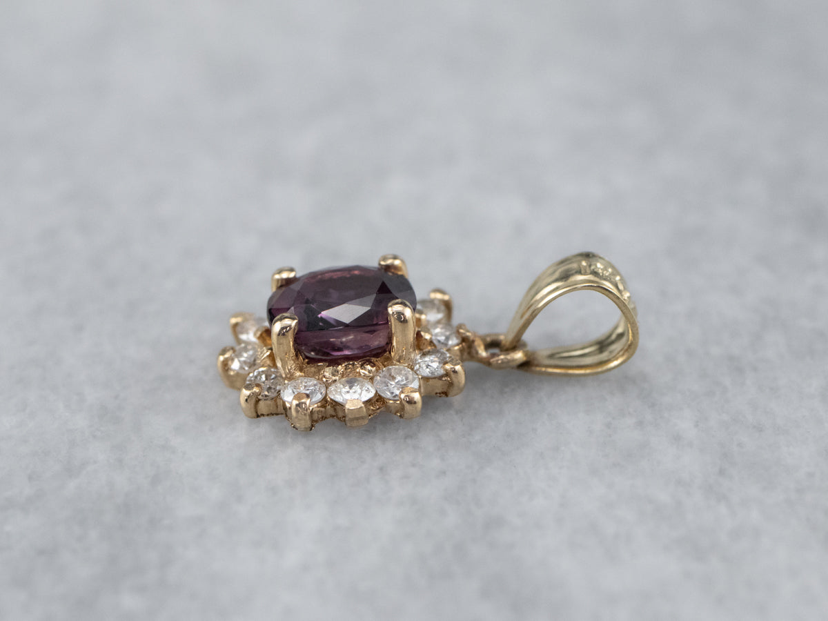 Purple Sapphire and Diamond Gold Pendant