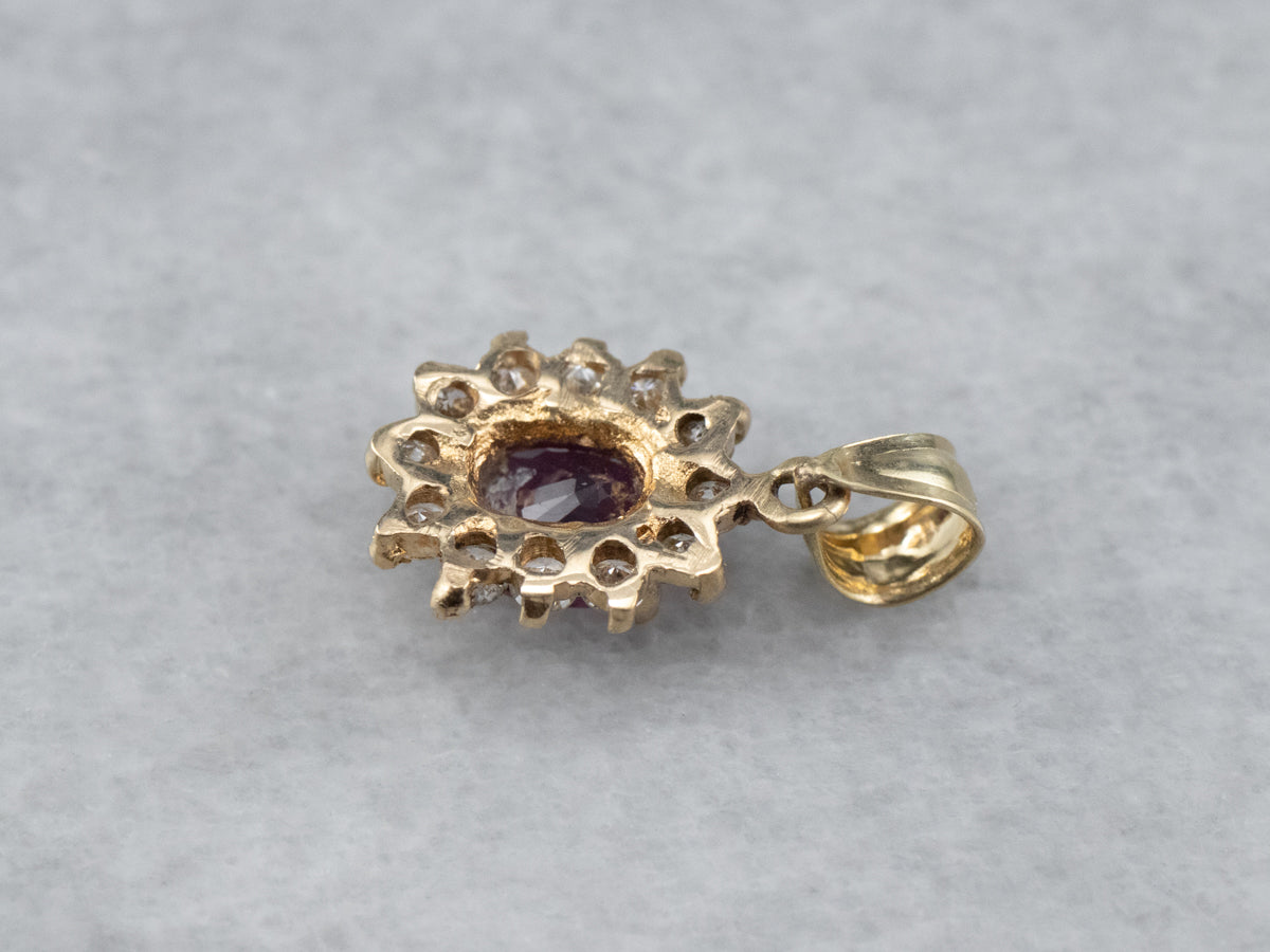 Purple Sapphire and Diamond Gold Pendant