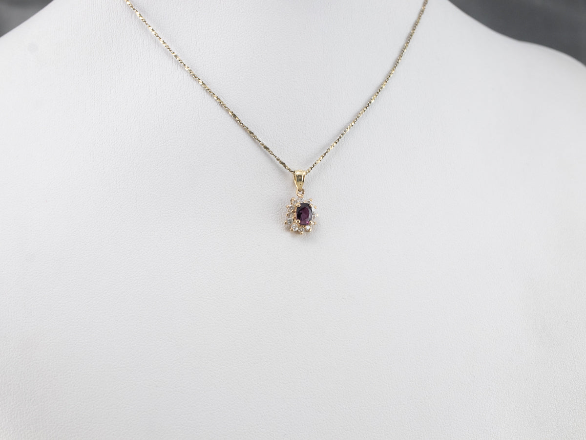 Purple Sapphire and Diamond Gold Pendant