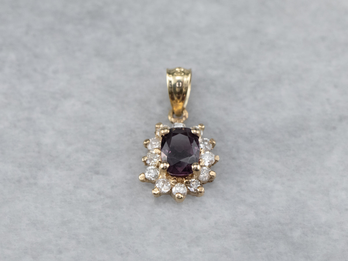 Purple Sapphire and Diamond Gold Pendant