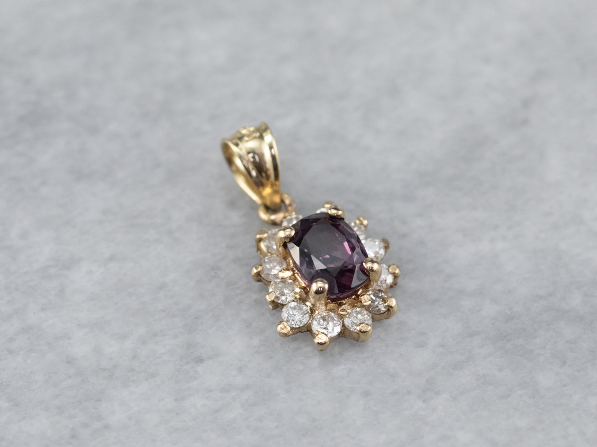 Purple Sapphire and Diamond Gold Pendant