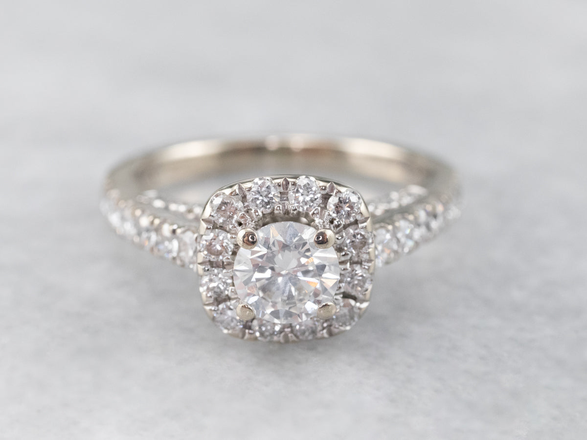 Modern White Gold Diamond Halo Engagement Ring