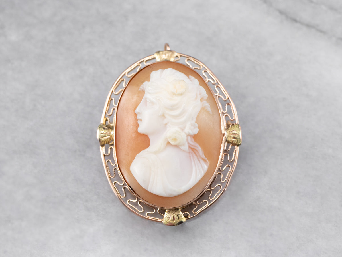 Mid Century Cameo Filigree Pin or Pendant