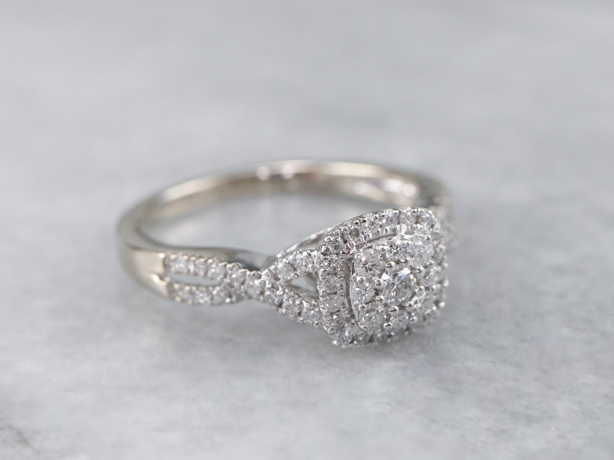 Modern Diamond Cluster Halo Engagement Ring