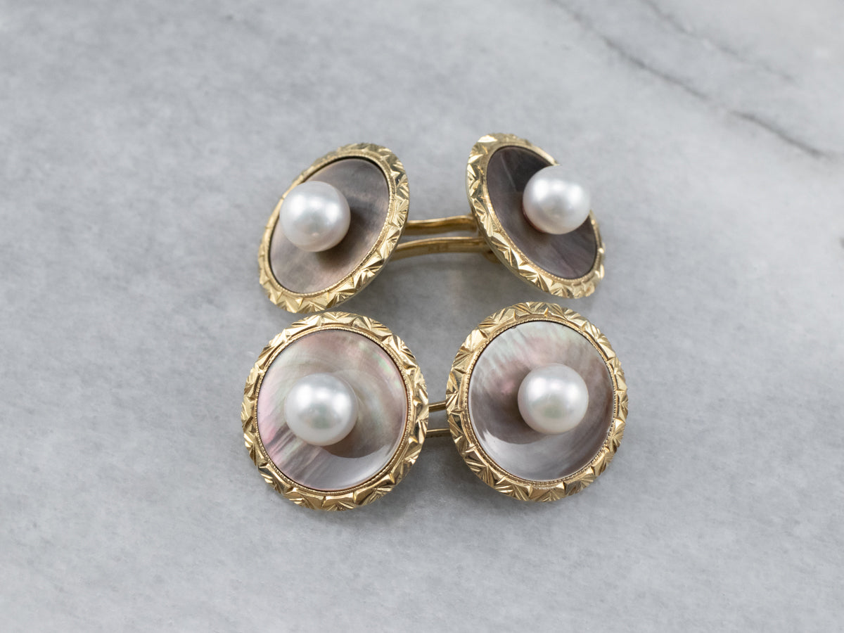 Vintage Mother of Pearl and Seed Pearl Cufflinks