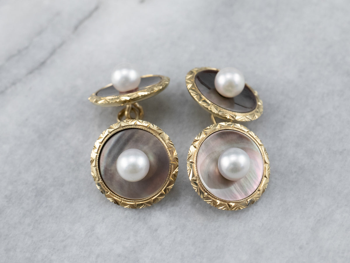 Vintage Mother of Pearl and Seed Pearl Cufflinks