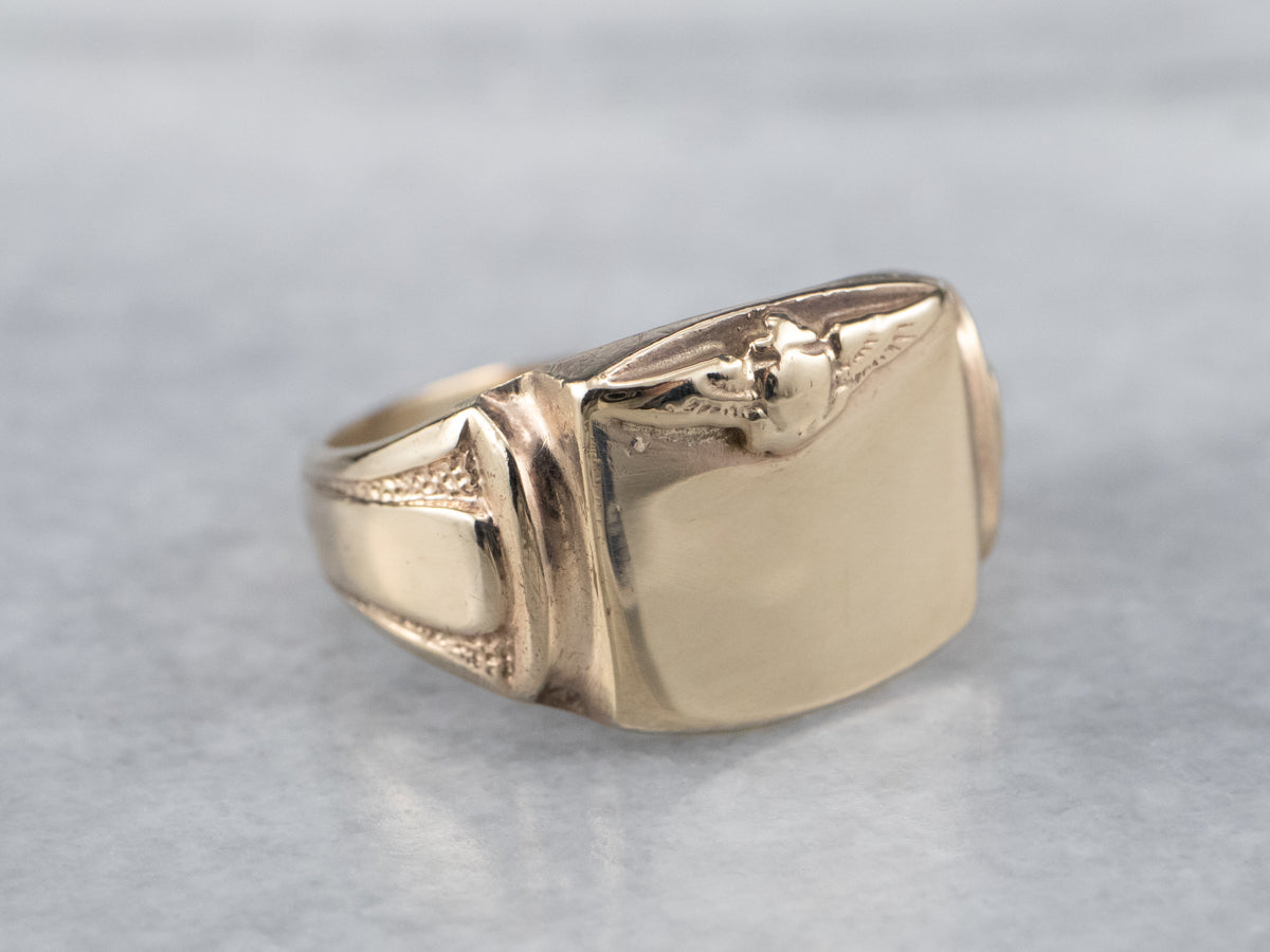 Military Style Gold Signet Ring