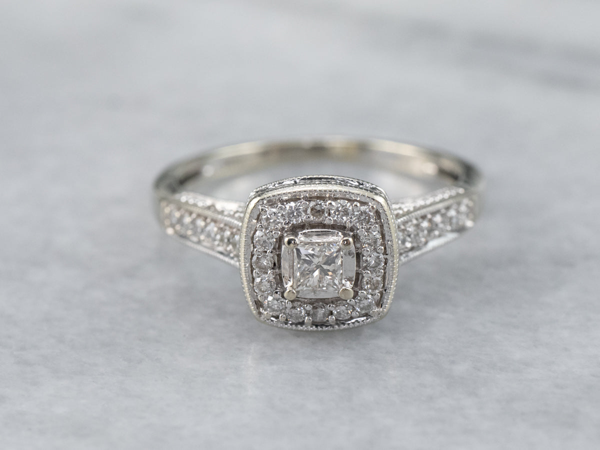 Modern Princess Cut Diamond Halo Engagement Ring