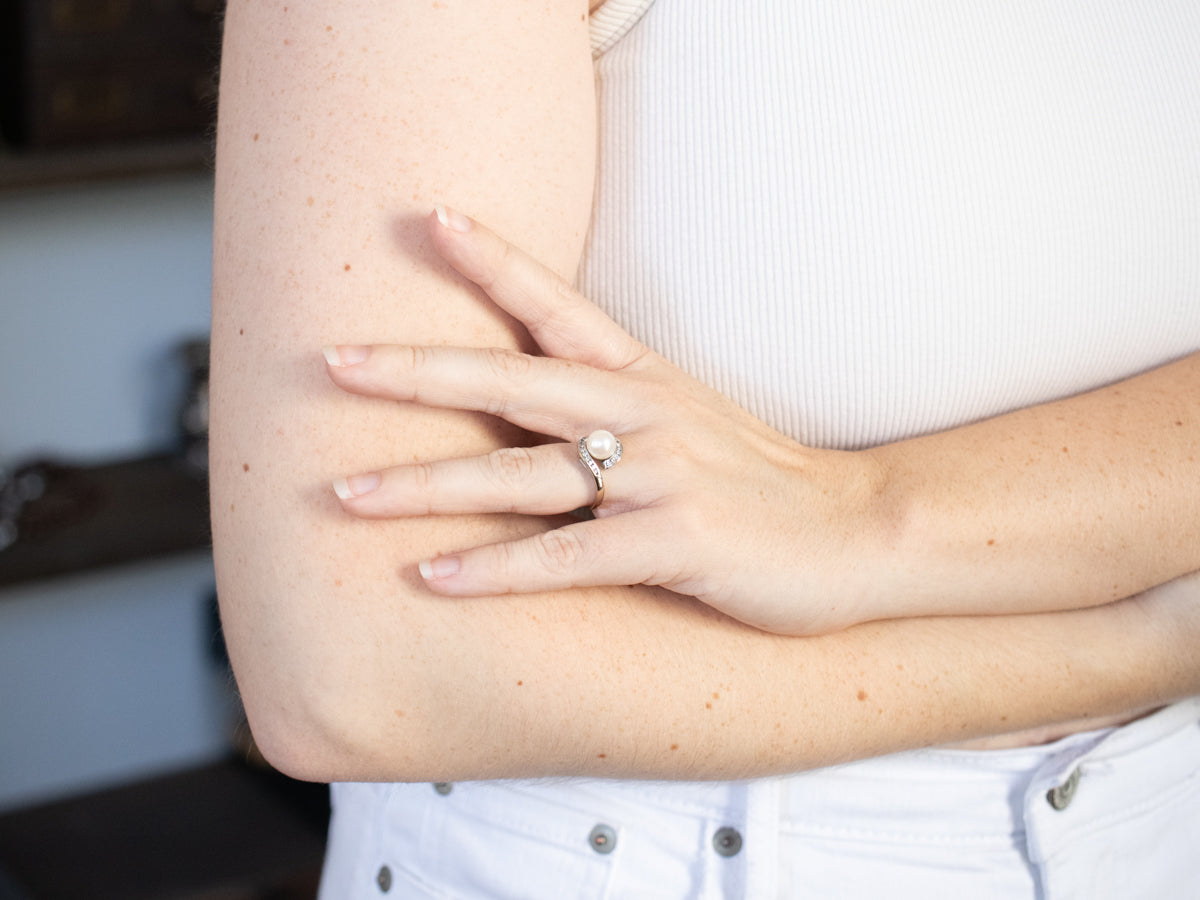 Vintage Pearl and Diamond Bypass Ring