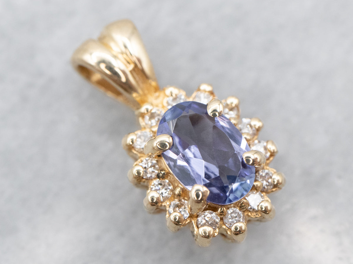 Tanzanite and Diamond Halo Pendant