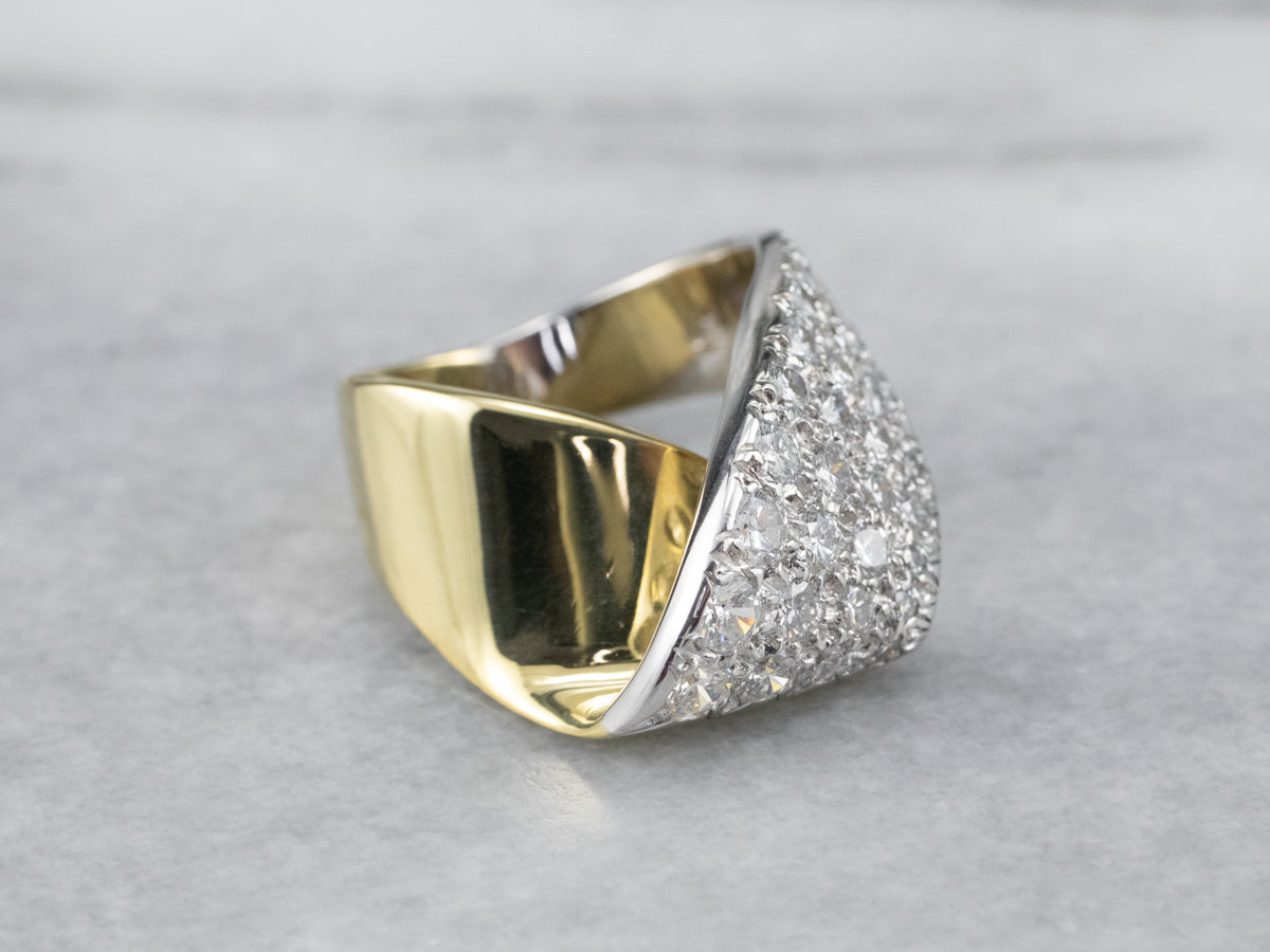 Two Tone Gold Diamond Statement Ring