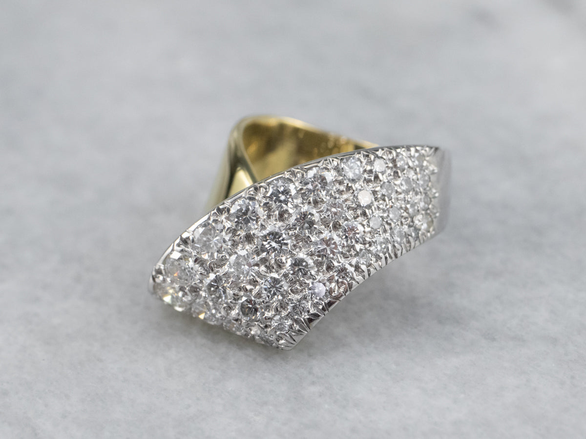 Two Tone Gold Diamond Statement Ring