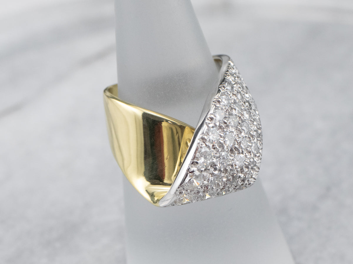 Two Tone Gold Diamond Statement Ring