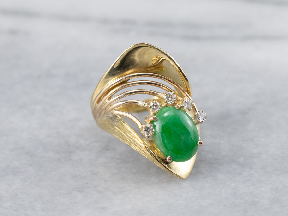 Modernist Jade and Diamond 18K Gold Ring