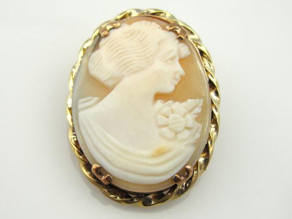 Vintage 1930s Shell Cameo and Gold Filled Metal Woman Brooch Pendant Combo  – The Gemmary, LLC