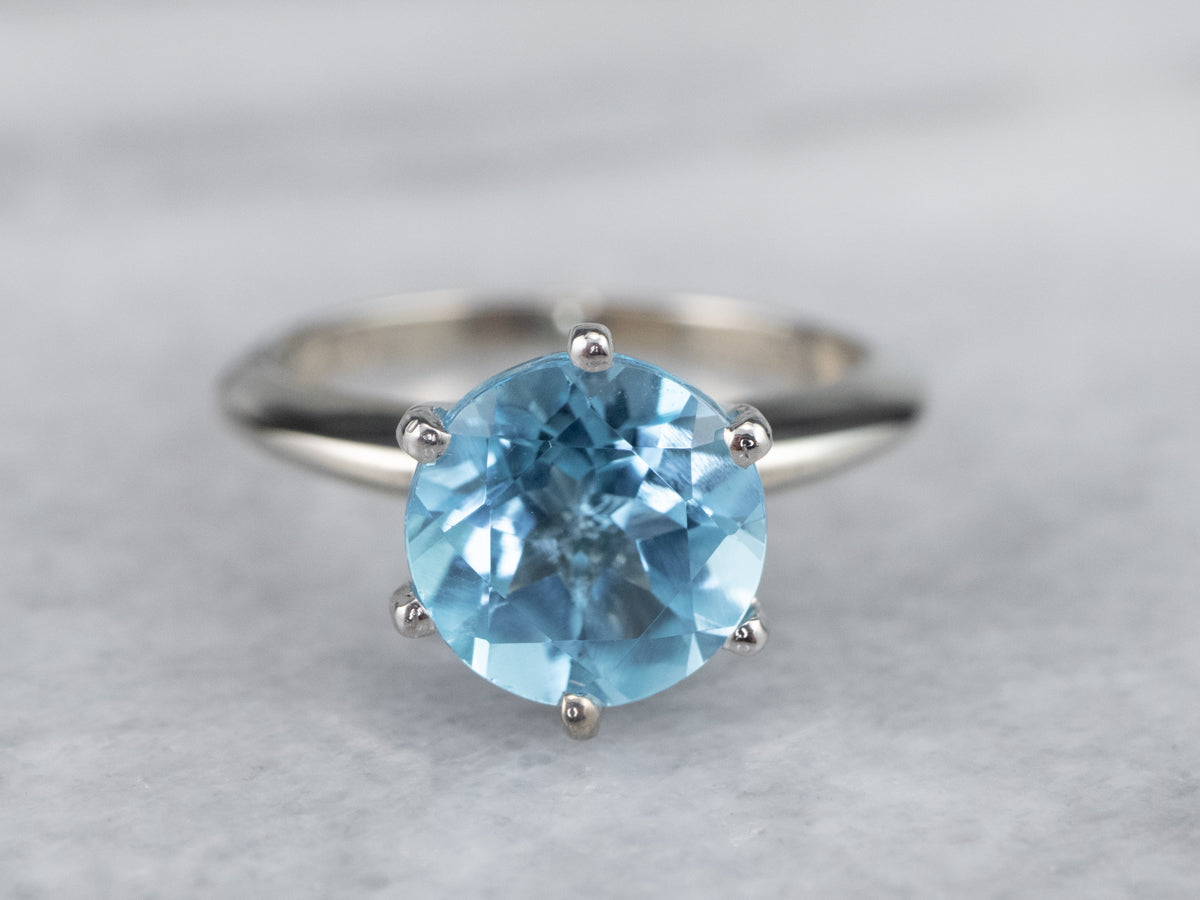 White Gold Blue Topaz Solitaire Ring