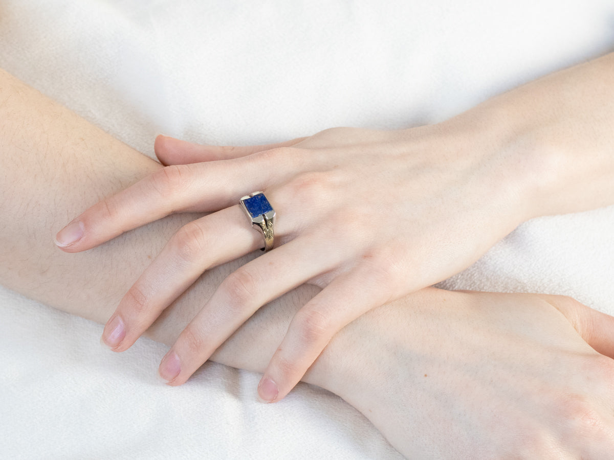 Two Tone Gold Vintage Lapis Ring