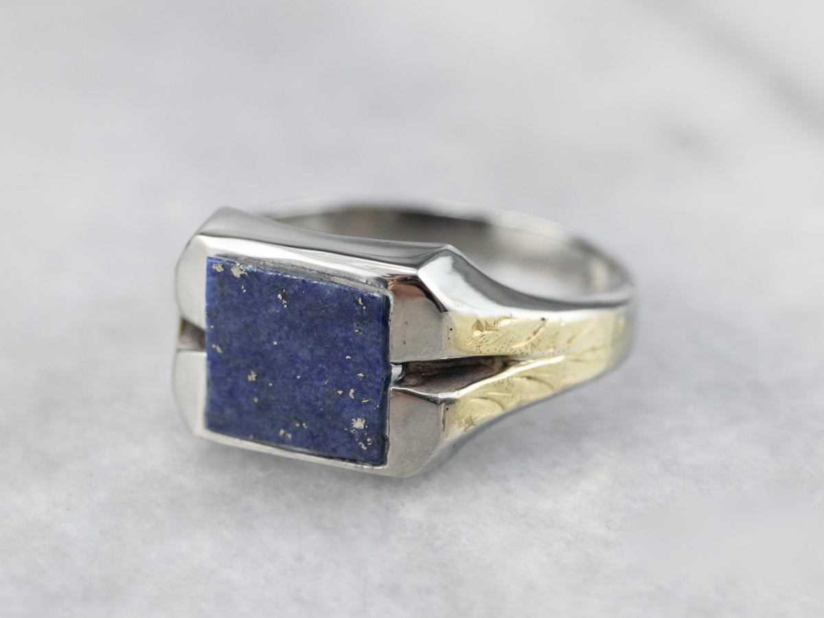 Two Tone Gold Vintage Lapis Ring