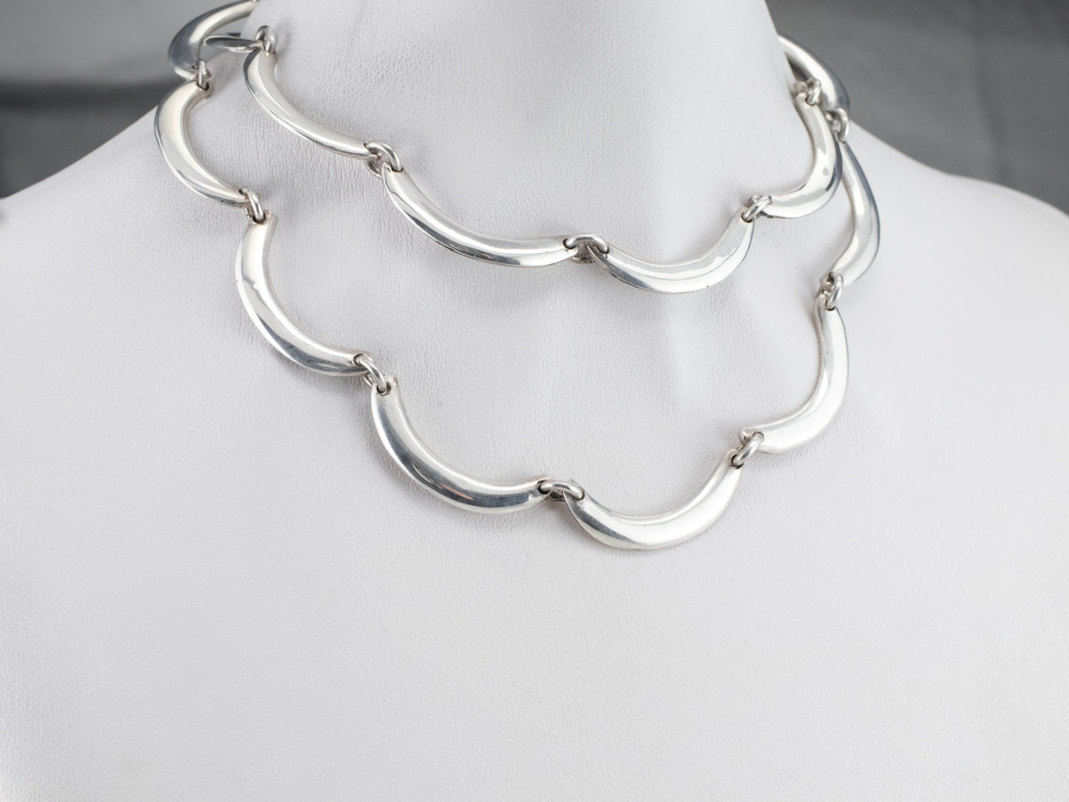 Sterling Silver Wavy Bar Link Necklace