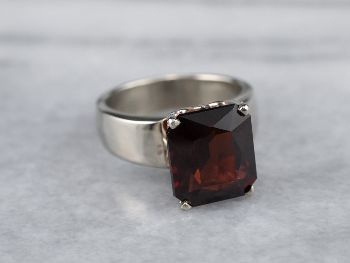 White Gold Garnet Solitaire Ring